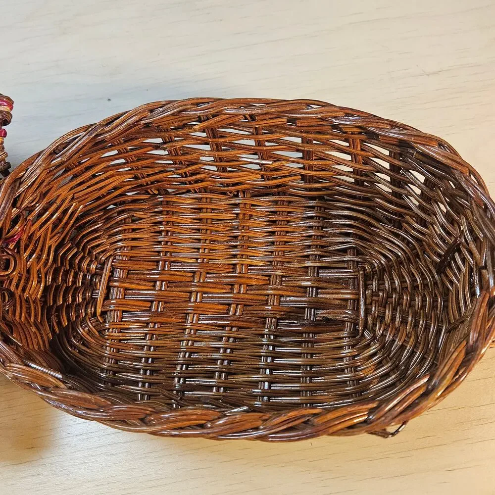 Vintage Hand-woven Wicker Turkey Basket Thanksgiving Centerpiece Decor Rustic